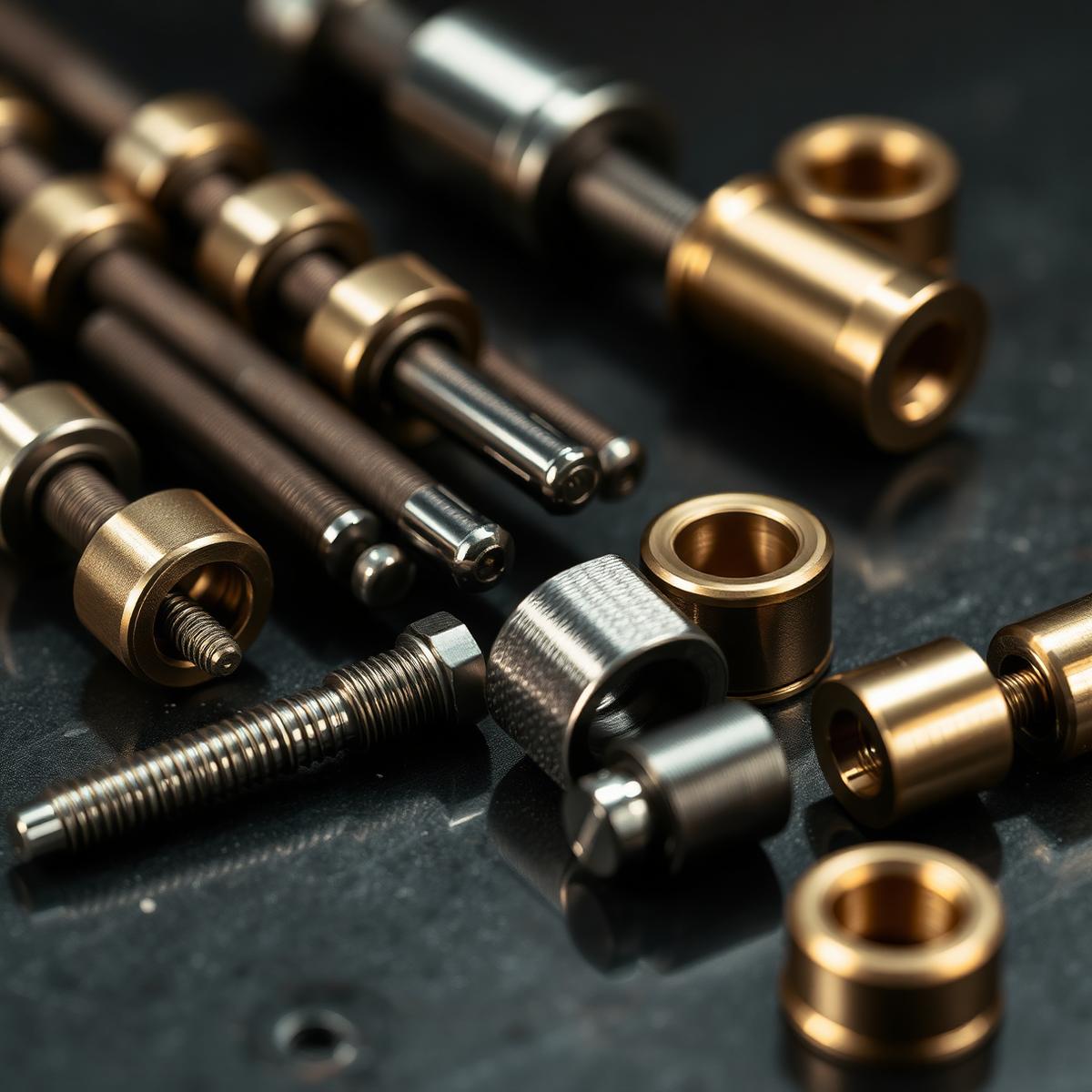 Precision-machined mechanical pins and bronze bushings